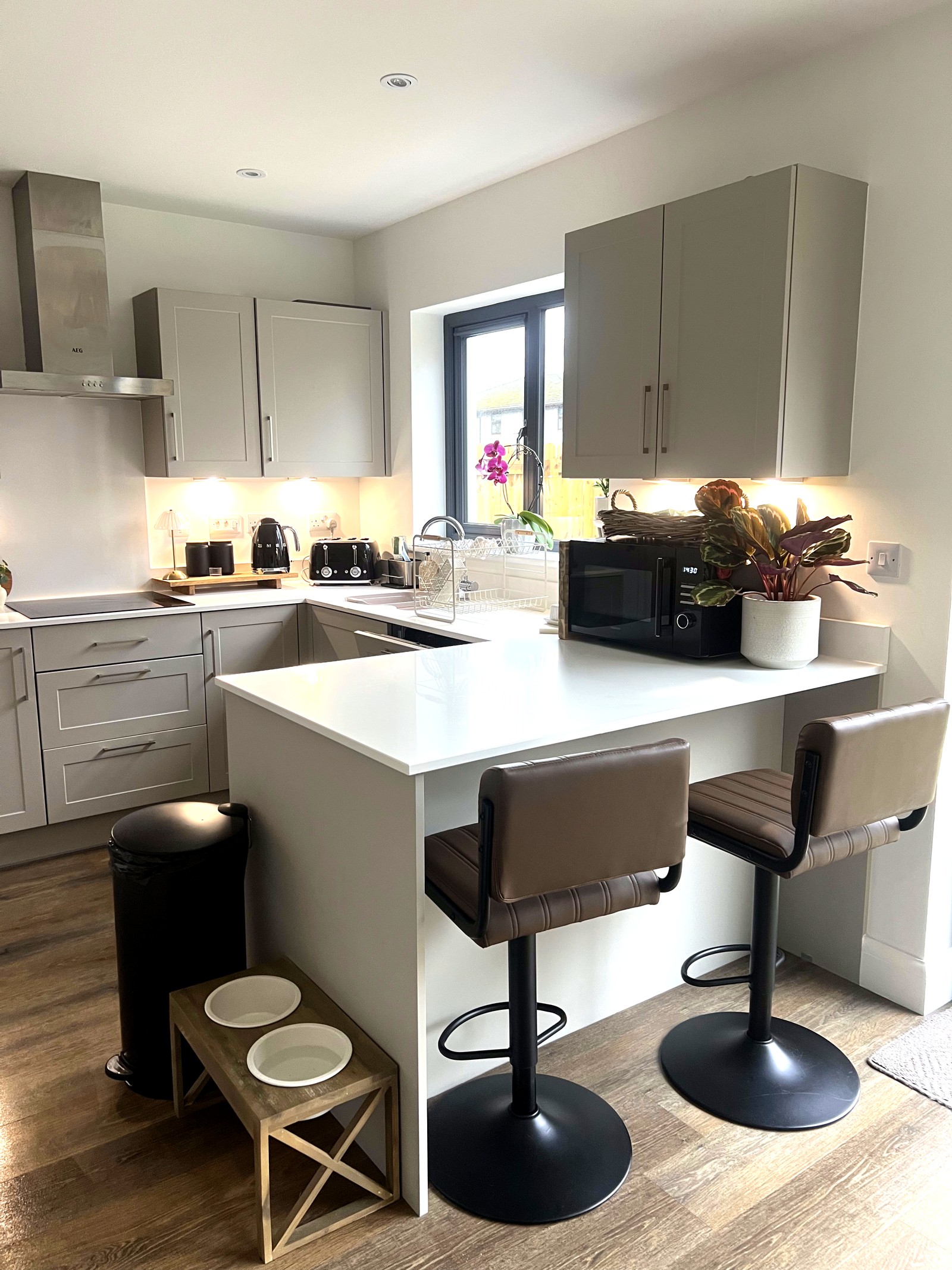 Kitchen after clean — wide view